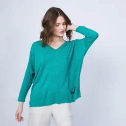 Montagut T-Shirts Et Débardeurs-T-shirt ample col V - Malou 21-Vert foncé