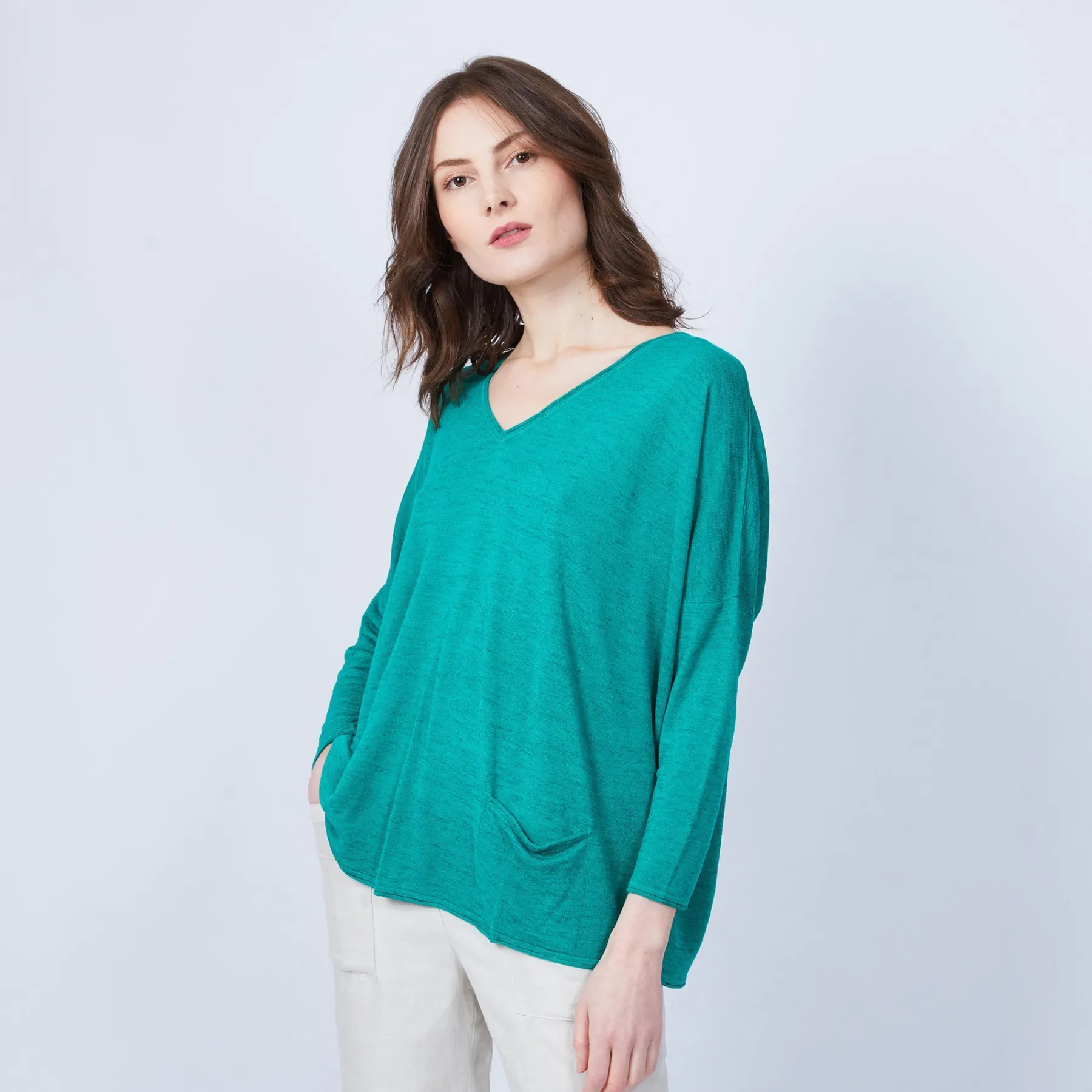 Montagut T-Shirts Et Débardeurs-T-shirt ample col V - Malou 21-Vert foncé