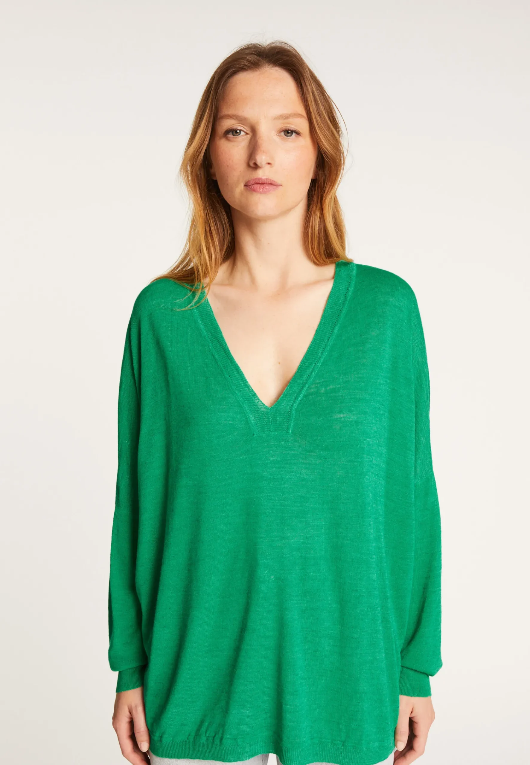 Montagut T-Shirts Et Débardeurs-T-shirt ample col v en lin flammé - Beja 22-Vert moyen