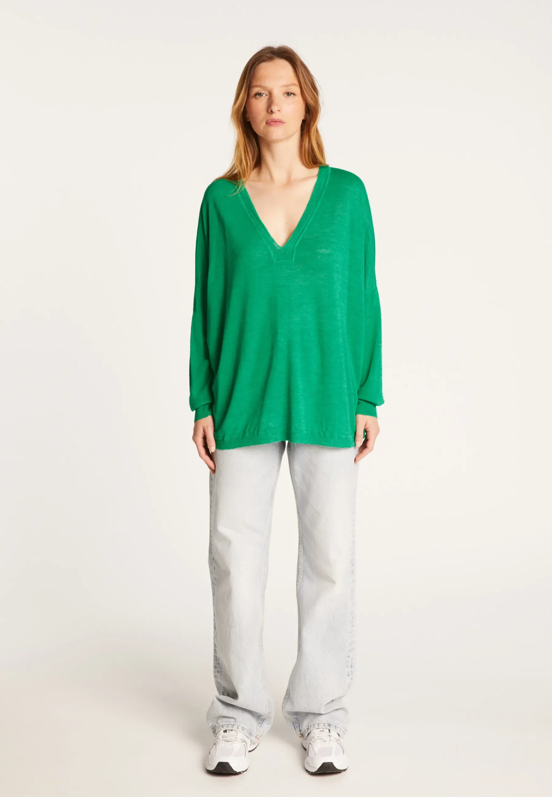 Montagut T-Shirts Et Débardeurs-T-shirt ample col v en lin flammé - Beja 22-Vert moyen