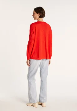 Montagut T-Shirts Et Débardeurs | Pulls-T-shirt ample col v en lin flammé - Beja 52-Rouge
