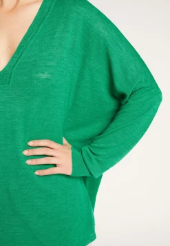 Montagut T-Shirts Et Débardeurs-T-shirt ample col v en lin flammé - Beja 22-Vert moyen