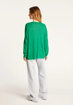 Montagut T-Shirts Et Débardeurs-T-shirt ample col v en lin flammé - Beja 22-Vert moyen