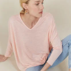 Montagut T-Shirts Et Débardeurs-T-shirt ample en lin flammé - Balou 24-Rose clair
