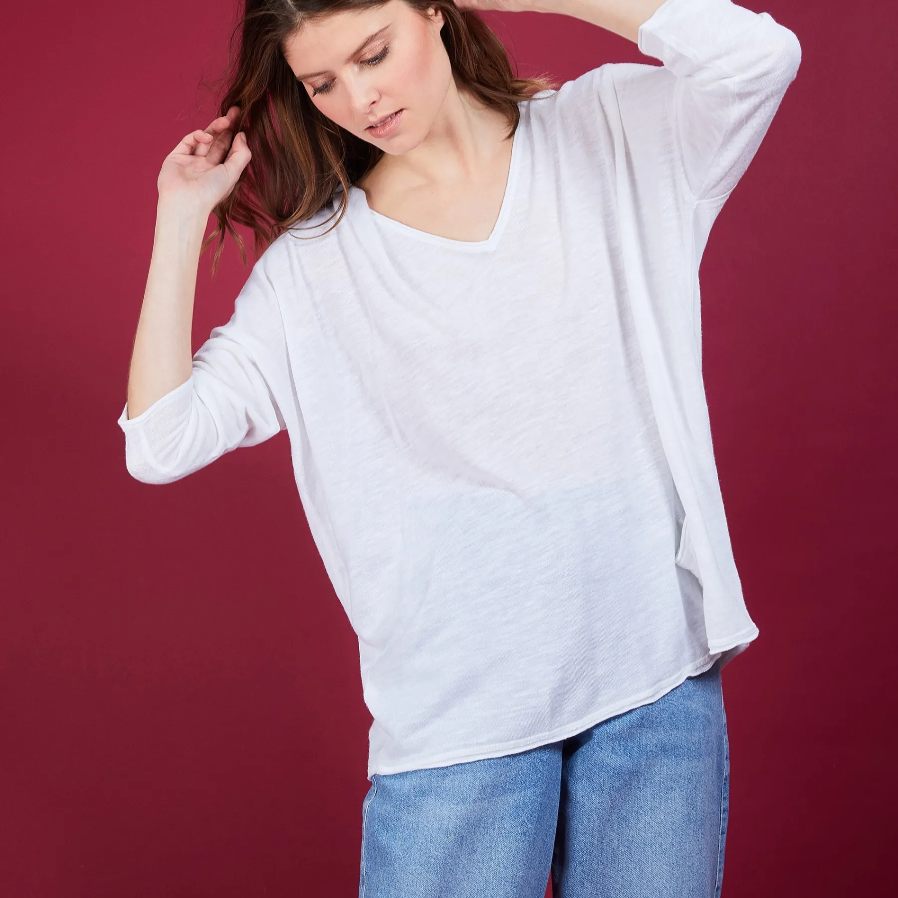 Montagut T-Shirts Et Débardeurs-T-shirt ample en lin flammé - Balou 02-Blanc