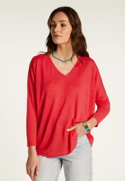 Montagut Pulls | T-Shirts Et Débardeurs-T-shirt ample en lin flammé - Balou 19-Rouge clair