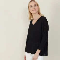 Montagut T-Shirts Et Débardeurs-T-shirt ample en lin flammé - Balou 01-Noir
