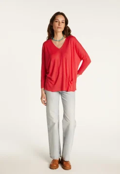 Montagut Pulls | T-Shirts Et Débardeurs-T-shirt ample en lin flammé - Balou 19-Rouge clair