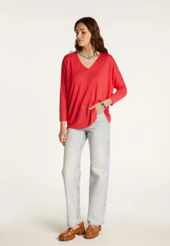Montagut Pulls | T-Shirts Et Débardeurs-T-shirt ample en lin flammé - Balou 19-Rouge clair