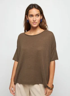 Montagut T-Shirts Et Débardeurs-T-shirt ample manches coudes en lin flammé - Taslim 83-Kaki