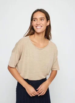 Montagut T-Shirts Et Débardeurs-T-shirt ample manches coudes en lin flammé - Taslim 12-Beige clair