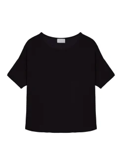 Montagut T-Shirts Et Débardeurs-T-shirt ample manches coudes en lin flammé - Taslim 01-Noir