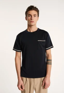 Montagut Polos Et T-Shirts-T-shirt bicolore en Fil Lumière - Indiana 05-Bleu marine