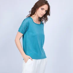 Montagut T-Shirts Et Débardeurs-T-shirt col carré en Fil Lumière - Marie 22-Vert moyen