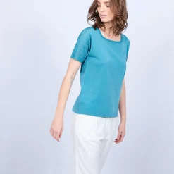Montagut T-Shirts Et Débardeurs-T-shirt col carré en Fil Lumière - Marie 22-Vert moyen
