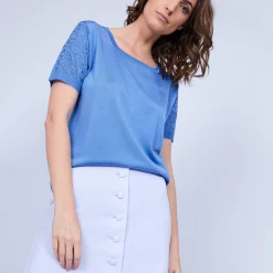 Montagut T-Shirts Et Débardeurs-T-shirt col carré en Fil Lumière - Marie 06-Bleu moyen