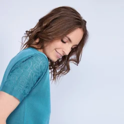 Montagut T-Shirts Et Débardeurs-T-shirt col carré en Fil Lumière - Marie 22-Vert moyen