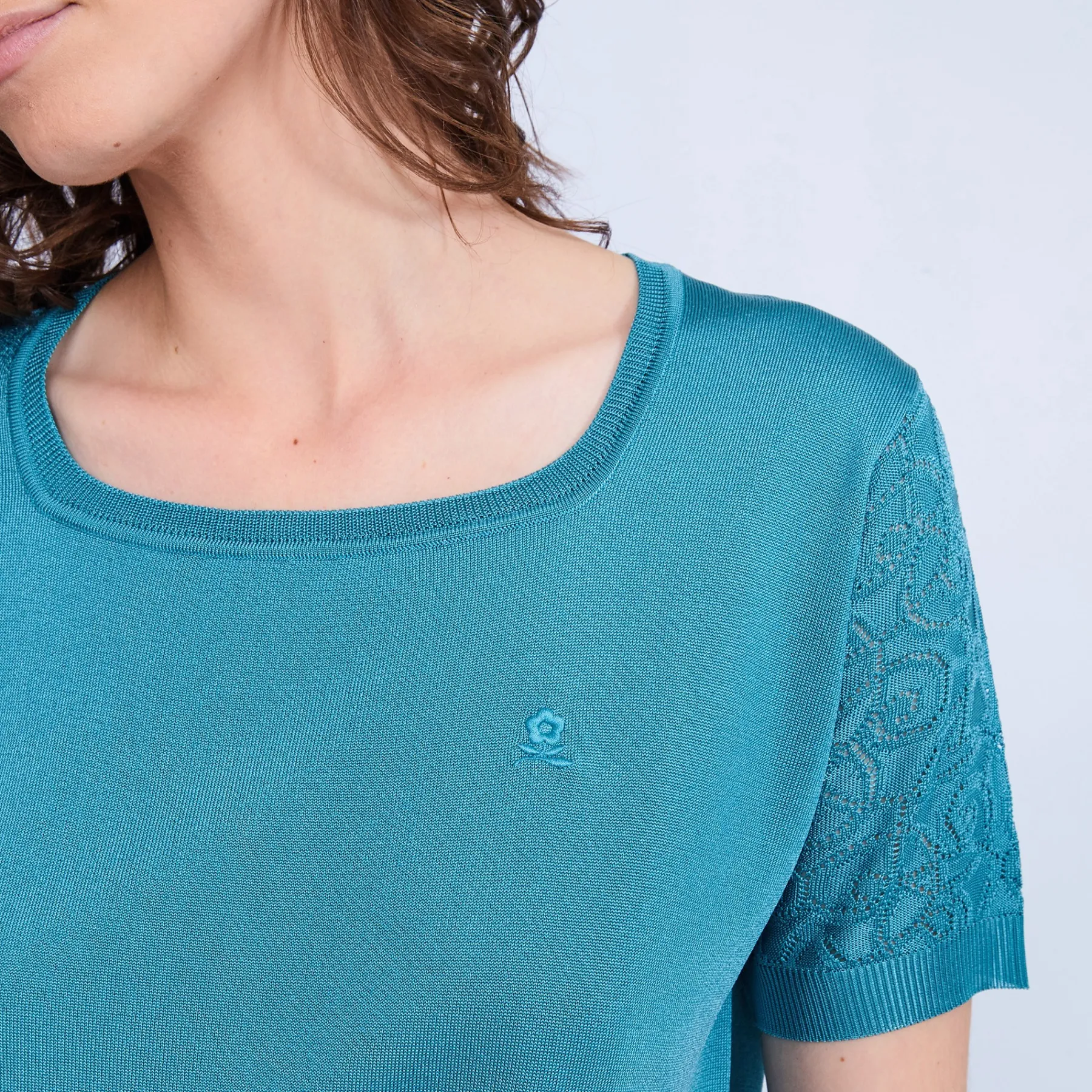 Montagut T-Shirts Et Débardeurs-T-shirt col carré en Fil Lumière - Marie 22-Vert moyen