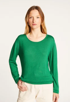 Montagut Les Incontournables-T-shirt col rond en fibre de bambou cachemire - Aemilia 22-Vert moyen
