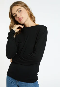 Montagut Les Incontournables-T-shirt col rond en fibre de bambou cachemire - Aelia 01-Noir