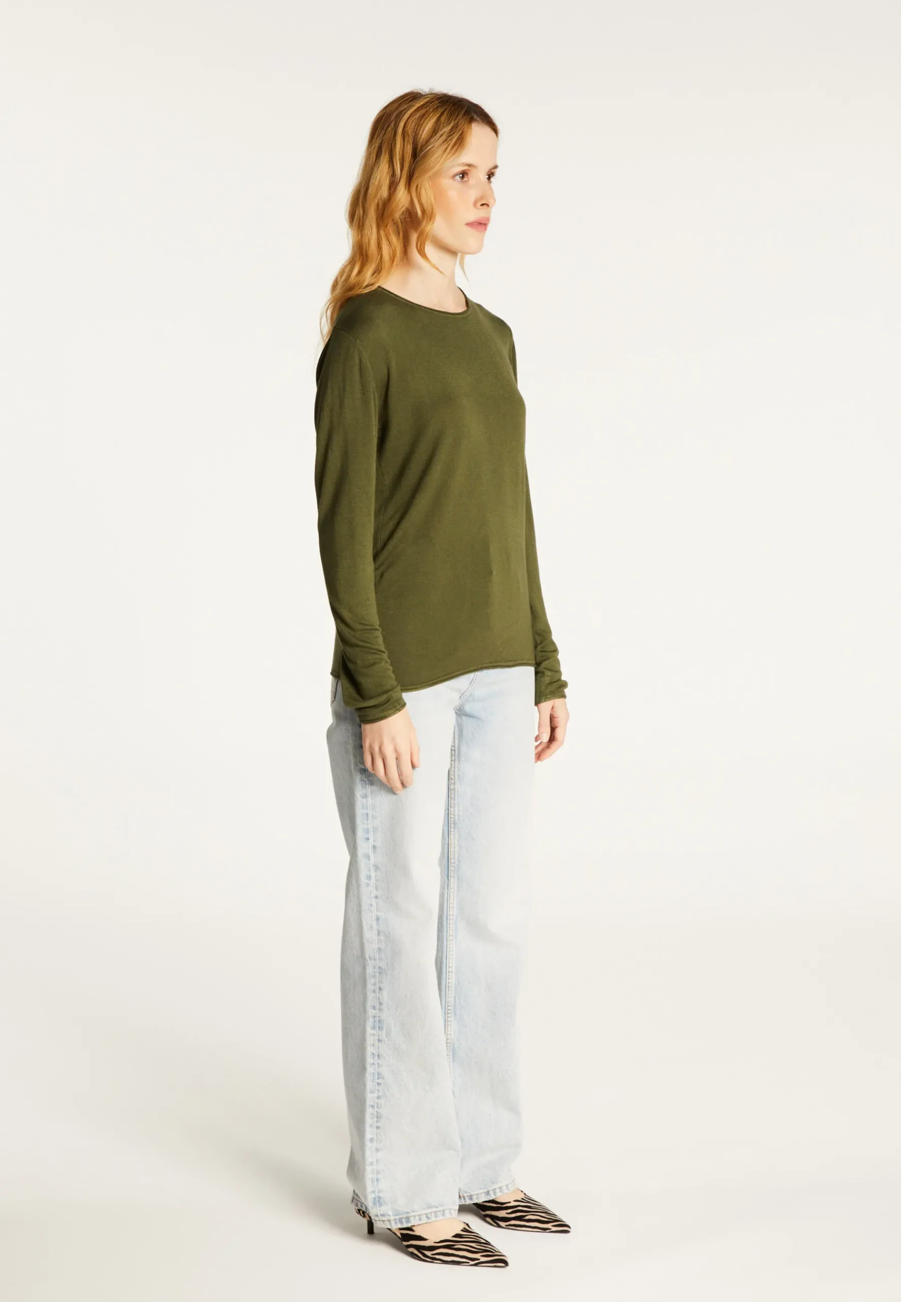 Montagut Les Incontournables-T-shirt col rond en fibre de bambou cachemire - Aelia 83-Kaki