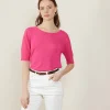 Montagut T-Shirts Et Débardeurs-T-shirt col rond en lin flammé - Bonni 91-Fuchsia