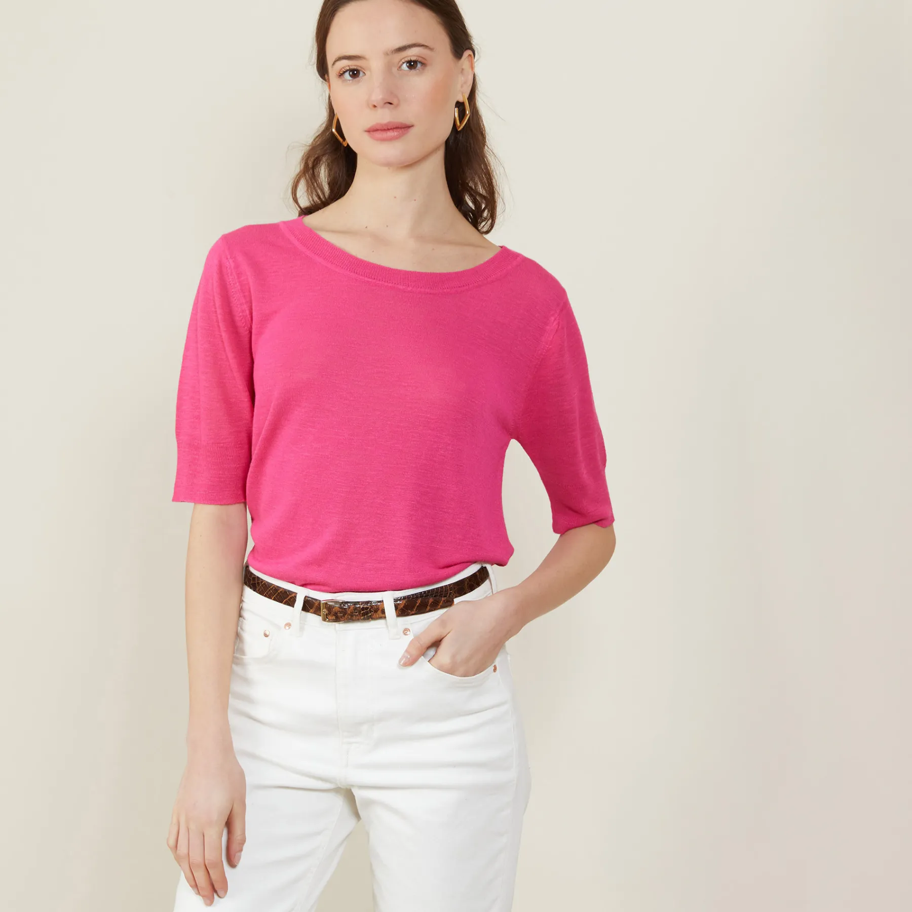 Montagut T-Shirts Et Débardeurs-T-shirt col rond en lin flammé - Bonni 91-Fuchsia