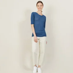 Montagut T-Shirts Et Débardeurs-T-shirt col rond en lin flammé - Bonni 06-Bleu moyen