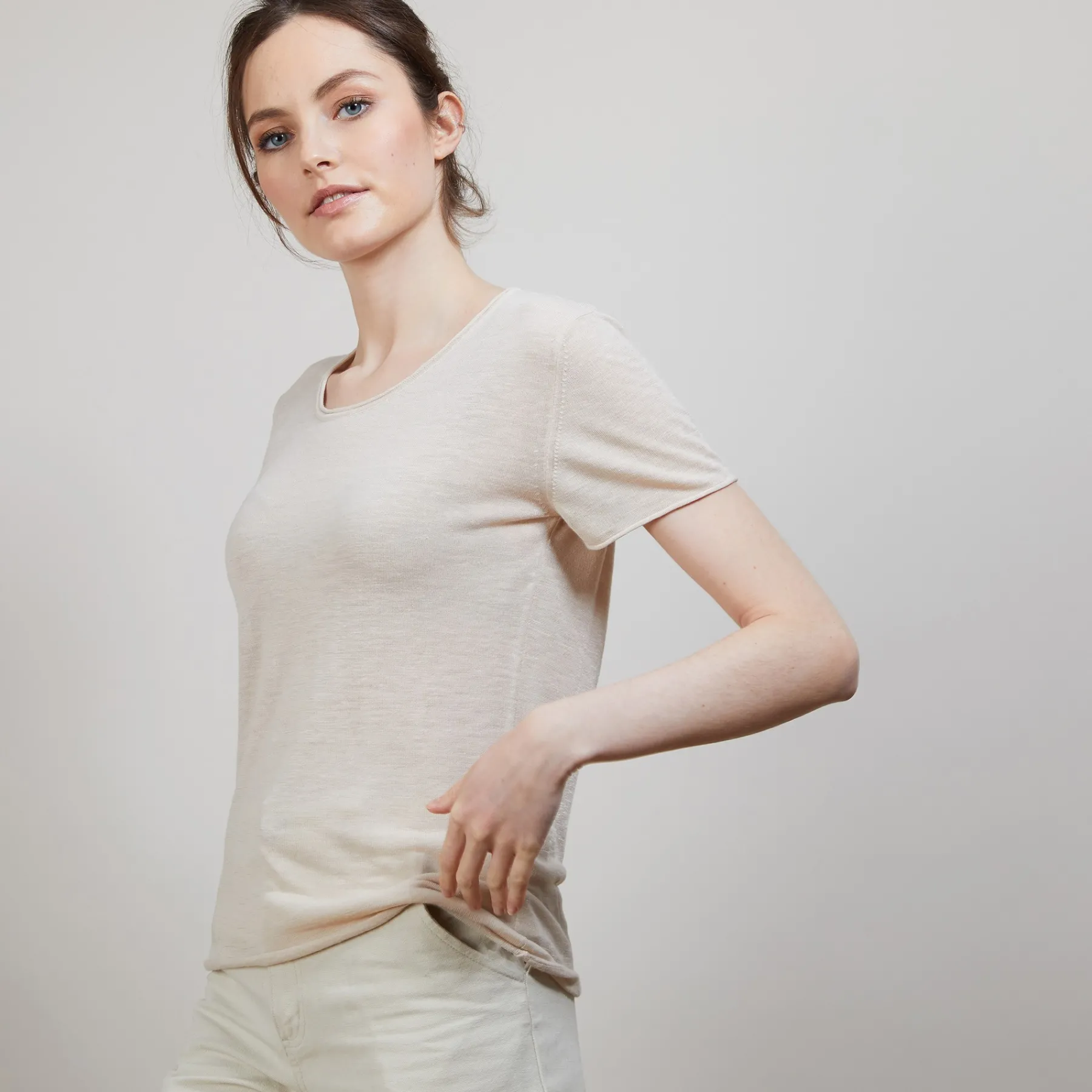 Montagut T-Shirts Et Débardeurs-T-shirt col rond en lin flammé - Bang 12-Beige clair