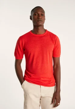 Montagut Polos Et T-Shirts-T-shirt col rond en lin flammé - Renaud 52-Rouge