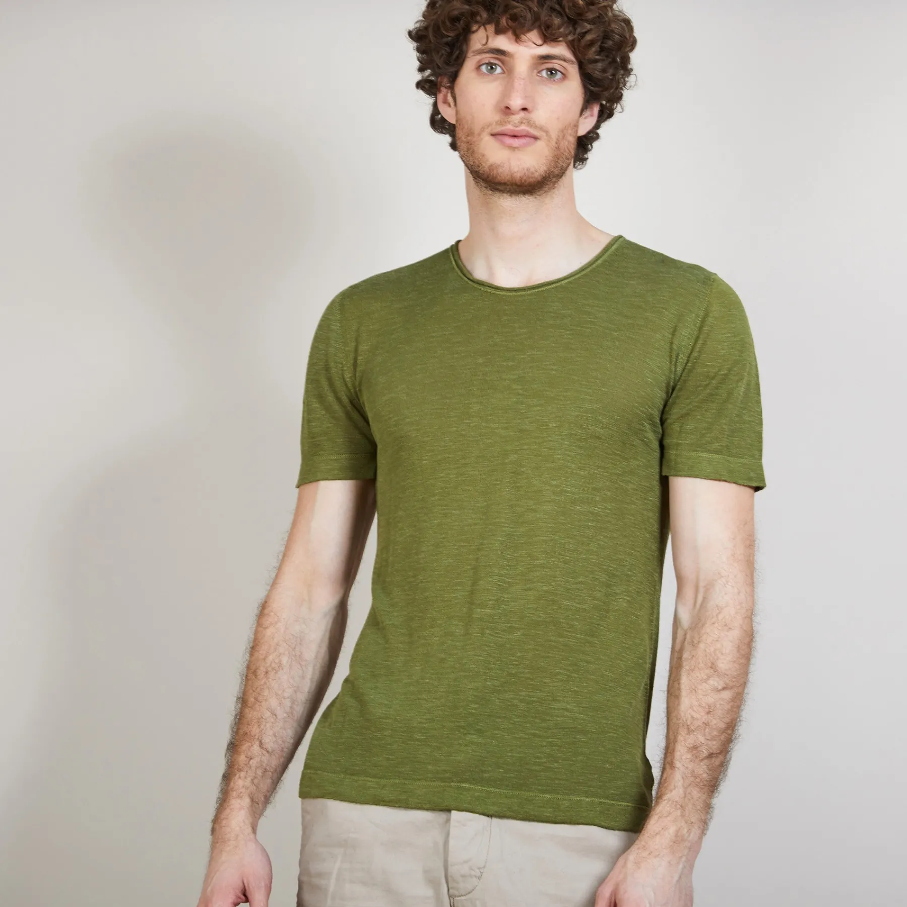 Montagut Polos Et T-Shirts-T-shirt col rond en lin flammé - Renaud 83-Kaki