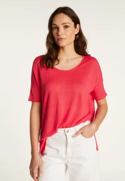 Montagut T-Shirts Et Débardeurs-T-shirt col rond en lin flammé - Béatrice 19-Rouge clair