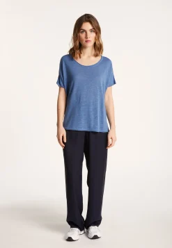 Montagut T-Shirts Et Débardeurs-T-shirt col rond en lin flammé - Loli 03-Bleu foncé