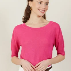 Montagut T-Shirts Et Débardeurs-T-shirt col rond en lin flammé - Bonni 91-Fuchsia