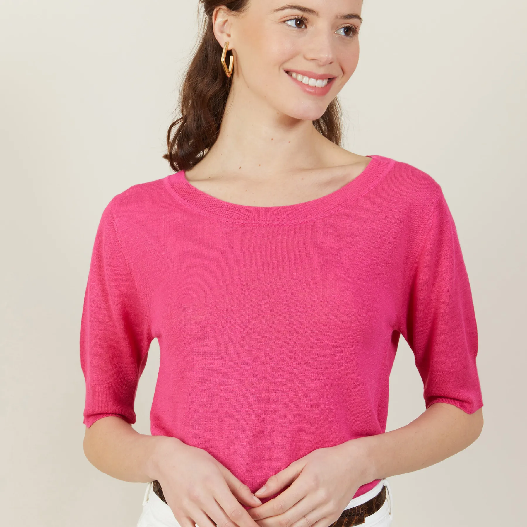Montagut T-Shirts Et Débardeurs-T-shirt col rond en lin flammé - Bonni 91-Fuchsia