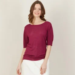 Montagut T-Shirts Et Débardeurs-T-shirt col rond en lin flammé - Bonni 51-Bordeaux