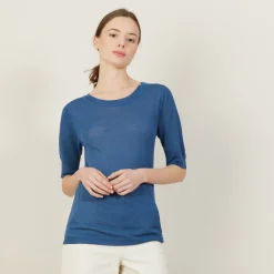 Montagut T-Shirts Et Débardeurs-T-shirt col rond en lin flammé - Bonni 06-Bleu moyen