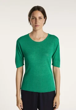 Montagut T-Shirts Et Débardeurs-T-shirt col rond en lin flammé manches coudes - Mady 21-Vert foncé