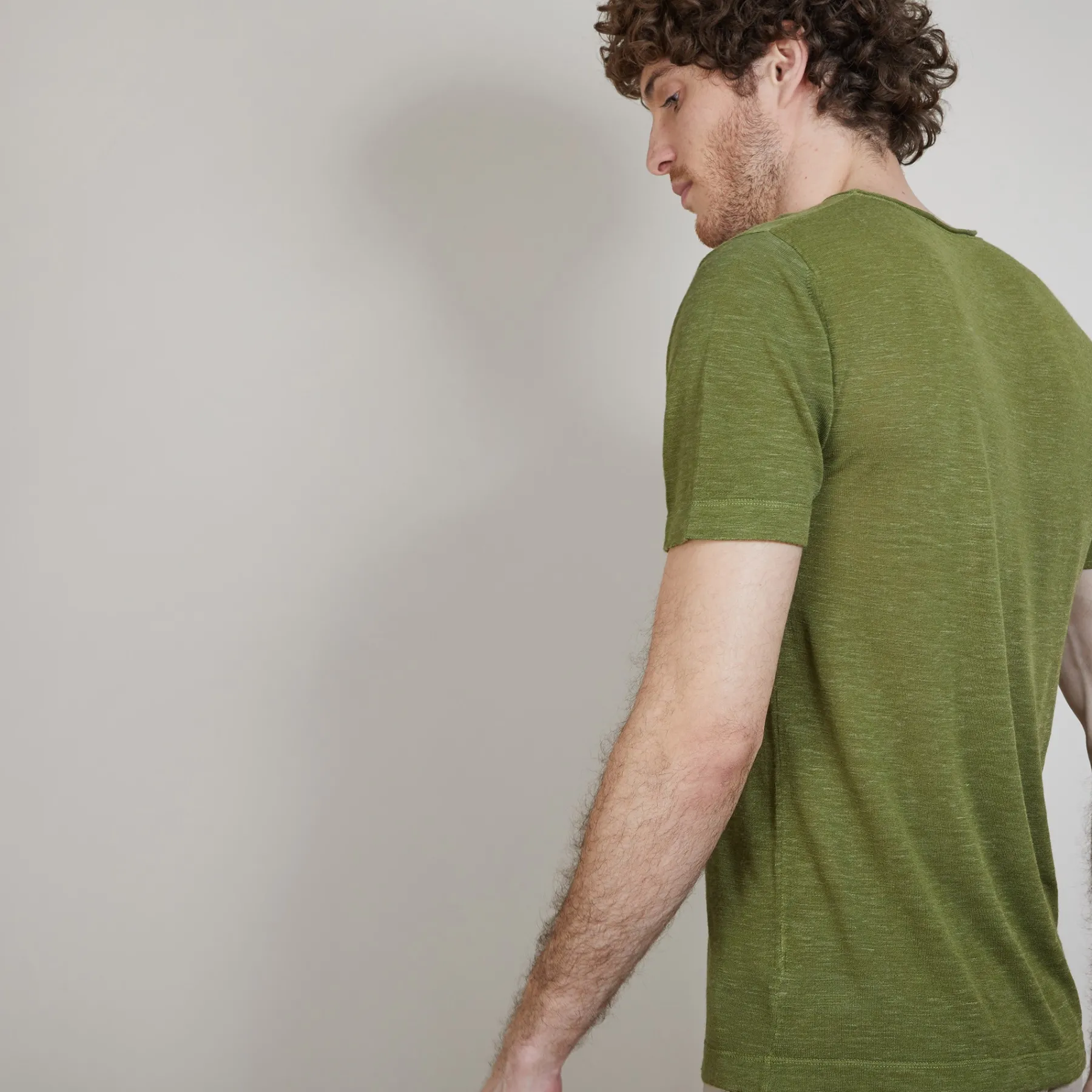 Montagut Polos Et T-Shirts-T-shirt col rond en lin flammé - Renaud 83-Kaki