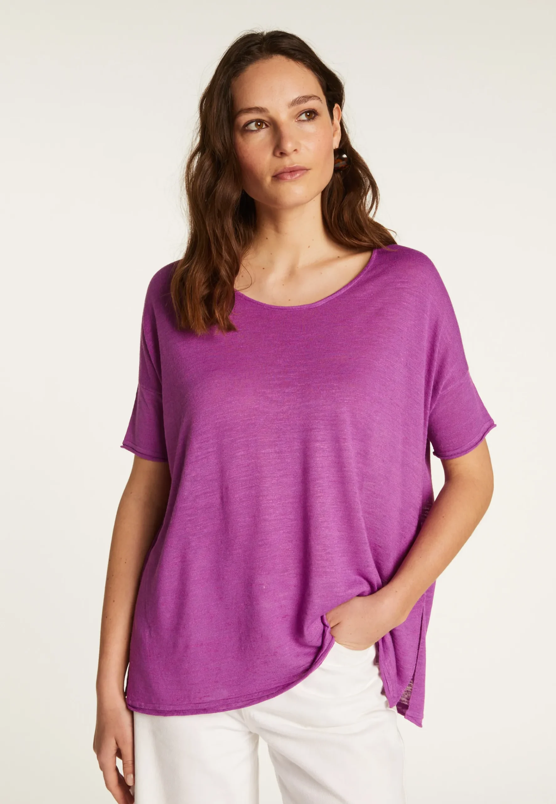 Montagut T-Shirts Et Débardeurs-T-shirt col rond en lin flammé - Béatrice 16-Violet clair
