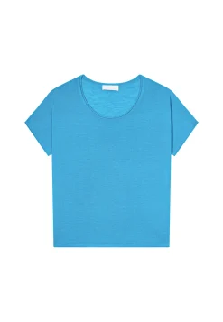 Montagut T-Shirts Et Débardeurs-T-shirt col rond en lin flammé - Loli 49-Turquoise