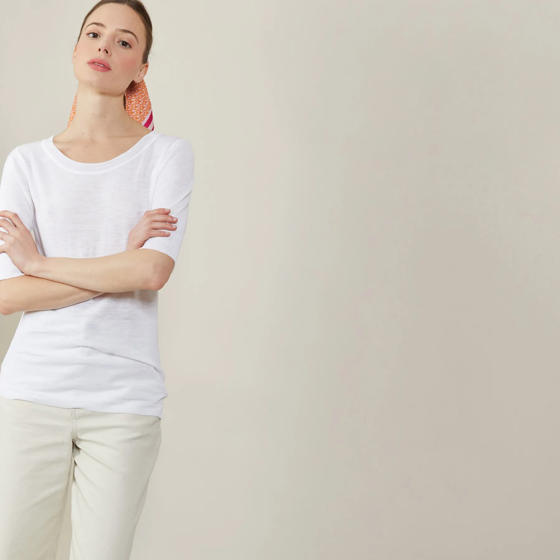 Montagut T-Shirts Et Débardeurs-T-shirt col rond en lin flammé - Bonni 02-Blanc