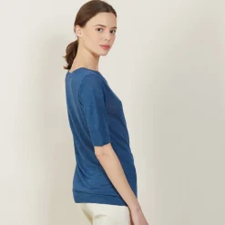 Montagut T-Shirts Et Débardeurs-T-shirt col rond en lin flammé - Bonni 06-Bleu moyen