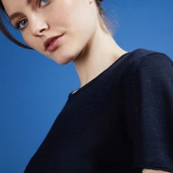 Montagut T-Shirts Et Débardeurs-T-shirt col rond en lin flammé - Bang 05-Bleu marine