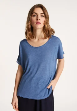 Montagut T-Shirts Et Débardeurs-T-shirt col rond en lin flammé - Loli 03-Bleu foncé
