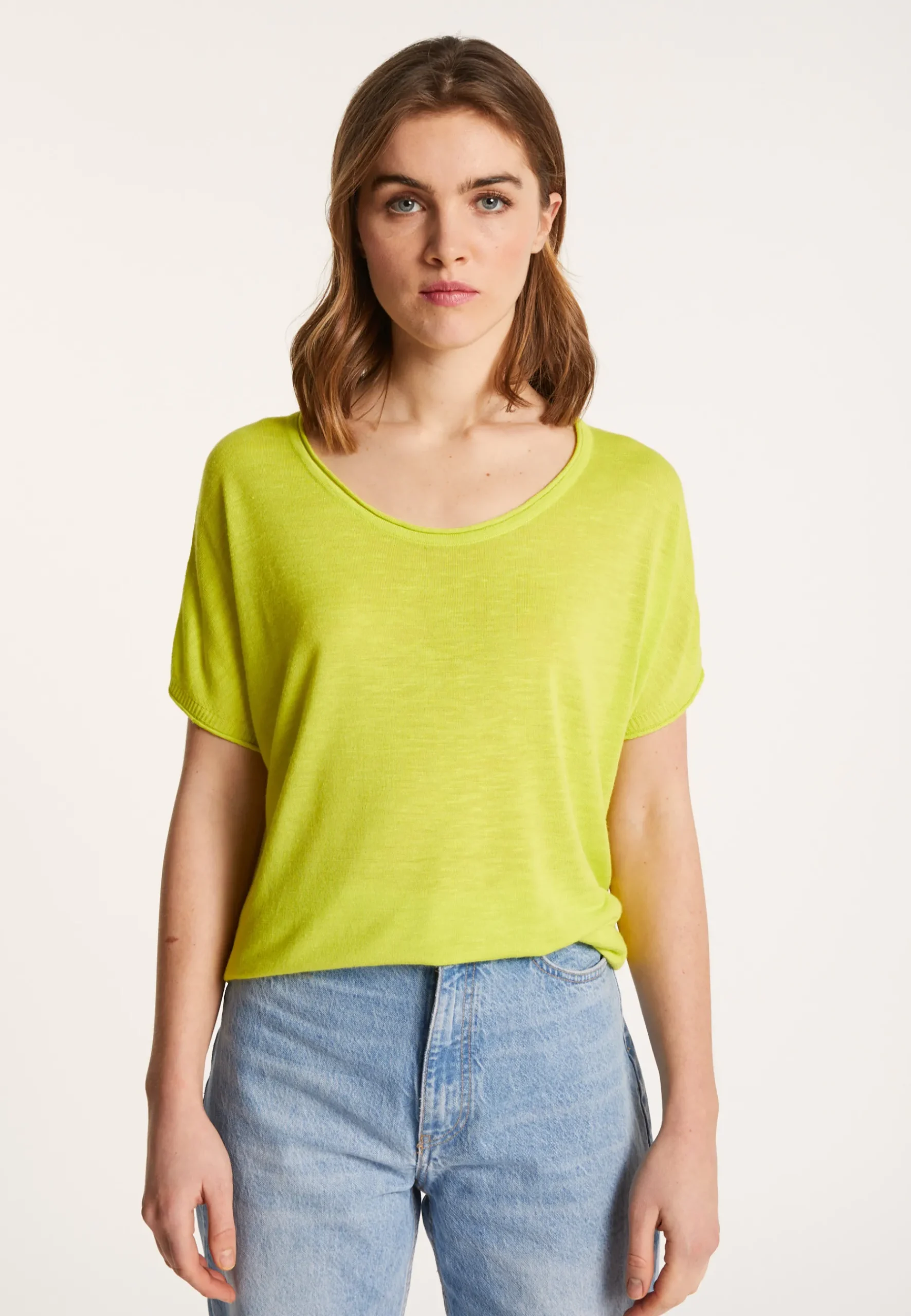 Montagut T-Shirts Et Débardeurs-T-shirt col rond en lin flammé - Loli 90-Vert anis