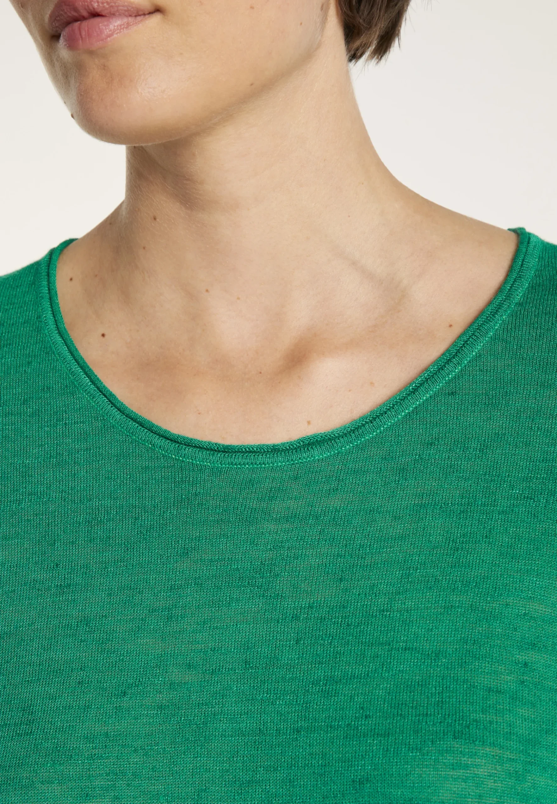 Montagut T-Shirts Et Débardeurs-T-shirt col rond en lin flammé manches coudes - Mady 21-Vert foncé