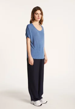 Montagut T-Shirts Et Débardeurs-T-shirt col rond en lin flammé - Loli 03-Bleu foncé