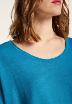 Montagut T-Shirts Et Débardeurs-T-shirt col rond en lin flammé - Loli 49-Turquoise
