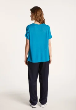 Montagut T-Shirts Et Débardeurs-T-shirt col rond en lin flammé - Loli 49-Turquoise